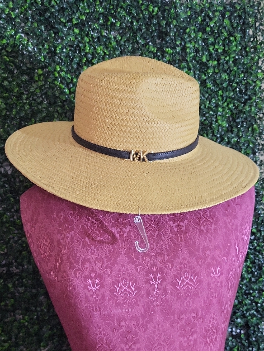 Michael Kors Tan Straw Wide-Brim Hat with MK Accent